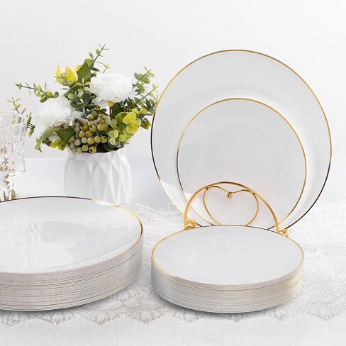 100PCS White and Gold Plastic Plates, 7.5inch Disposable Gold Dessert Salad Plates with Gold Rim, White Pastic Dinner Plates for Party Wedding Birthday Picnic in Saudi Arabia