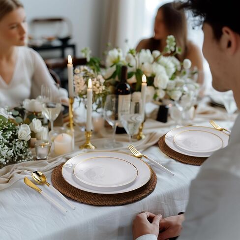 100PCS White and Gold Plastic Plates, 7.5inch Disposable Gold Dessert Salad Plates with Gold Rim, White Pastic Dinner Plates for Party Wedding Birthday Picnic in Saudi Arabia