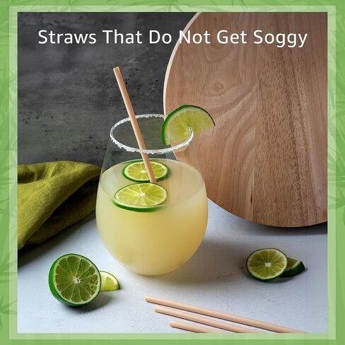 250 Pack Disposable Bamboo Powder Straws - 7.88" Compostable Single Wrapped Drinking Straws | Durable Disposable Straws for Hot & Cold Drinks | Biodegradable Straws for Commercial or Home Use in Kuwait