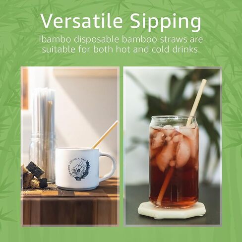250 Pack Disposable Bamboo Powder Straws - 7.88" Compostable Single Wrapped Drinking Straws | Durable Disposable Straws for Hot & Cold Drinks | Biodegradable Straws for Commercial or Home Use in Kuwait
