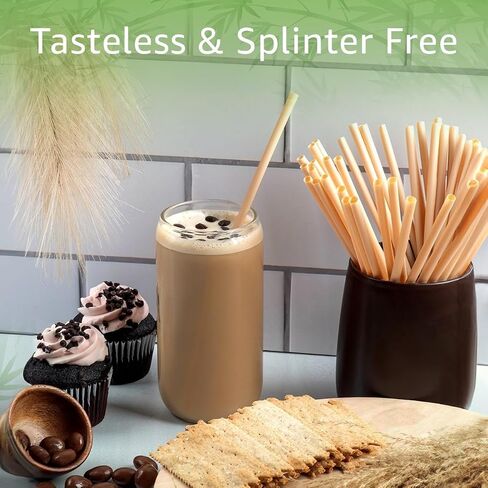 250 Pack Disposable Bamboo Powder Straws - 7.88" Compostable Single Wrapped Drinking Straws | Durable Disposable Straws for Hot & Cold Drinks | Biodegradable Straws for Commercial or Home Use in Kuwait