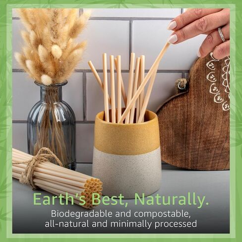 250 Pack Disposable Bamboo Powder Straws - 7.88" Compostable Single Wrapped Drinking Straws | Durable Disposable Straws for Hot & Cold Drinks | Biodegradable Straws for Commercial or Home Use in Kuwait