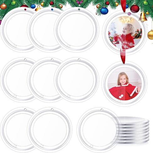 18 Pcs Christmas Clear Hanging Photo Frame Acrylic Picture Frames Ornament Mini Frames with Ribbon Xmas Picture Frame for Christmas Trees Decoration (18, Round) in Saudi Arabia