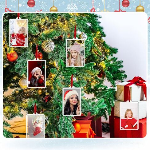 18 Pcs Christmas Clear Hanging Photo Frame Acrylic Picture Frames Ornament Mini Frames with Ribbon Xmas Picture Frame for Christmas Trees Decoration (18, Round) in Saudi Arabia