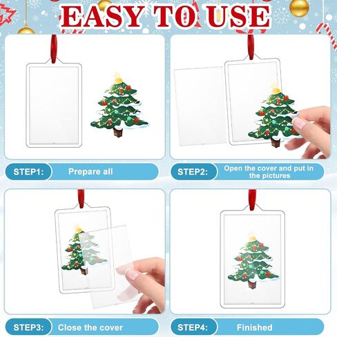18 Pcs Christmas Clear Hanging Photo Frame Acrylic Picture Frames Ornament Mini Frames with Ribbon Xmas Picture Frame for Christmas Trees Decoration (18, Round) in Saudi Arabia