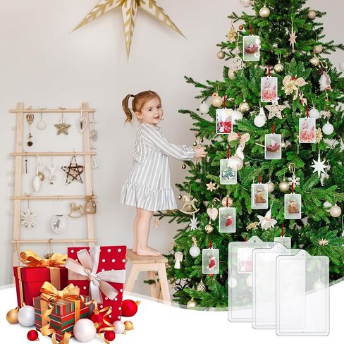 18 Pcs Christmas Clear Hanging Photo Frame Acrylic Picture Frames Ornament Mini Frames with Ribbon Xmas Picture Frame for Christmas Trees Decoration (18, Round) in Saudi Arabia