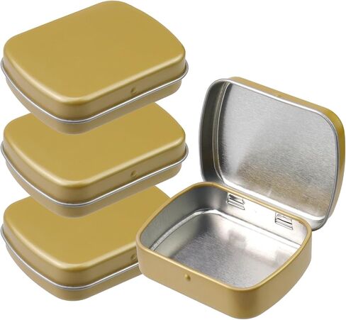 4pcs Mini Tin Can Metal Tin Box Containers 2.36"×1.85"×0.63" Rectangle Storage Box for Candy Jewelry Bead Pen Nib, with Hinged Lid (Dark Gold) in Saudi Arabia