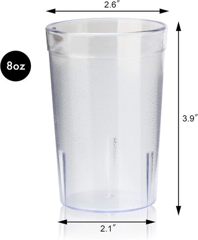 New Star Foodservice 46649 Tumbler Beverage Cup, Stackable Cups, Break-Resistant Commercial SAN Plastic, 8 oz, Clear, Set of 12 in Kuwait