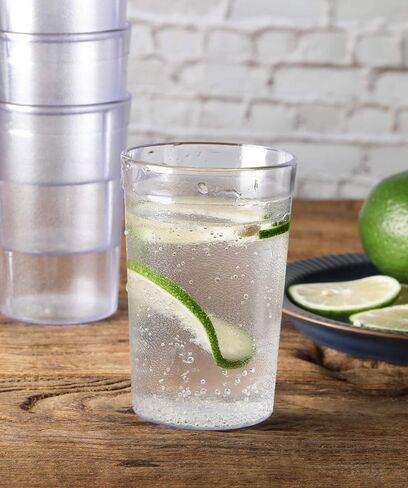New Star Foodservice 46649 Tumbler Beverage Cup, Stackable Cups, Break-Resistant Commercial SAN Plastic, 8 oz, Clear, Set of 12 in Kuwait