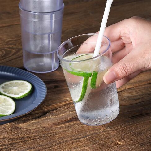 New Star Foodservice 46649 Tumbler Beverage Cup, Stackable Cups, Break-Resistant Commercial SAN Plastic, 8 oz, Clear, Set of 12 in Kuwait