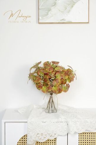 Artificial Eucalyptus Stems in Clear Glass Vase with Faux Water, 14" Fake Plant Eucalyptus Leaves White Seeds for Office Home Farmhouse Wedding Centerpiece Table Decor (Light Green & Red) in Kuwait