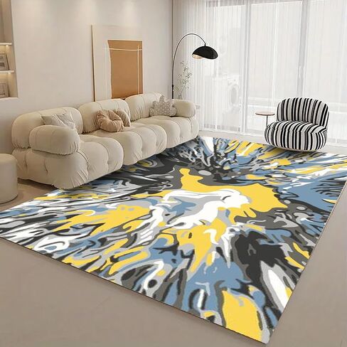 سجادة FINOREN ناعمة ومقاومة للبقع، سجادة منطقة منخفضة الزغب مقاس 5 × 7 أقدام لغرفة النوم، وغرفة المعيشة، والشقة. ظهر غير قابل للانزلاق قابل للغسل. أصفر-أبيض. in Kuwait