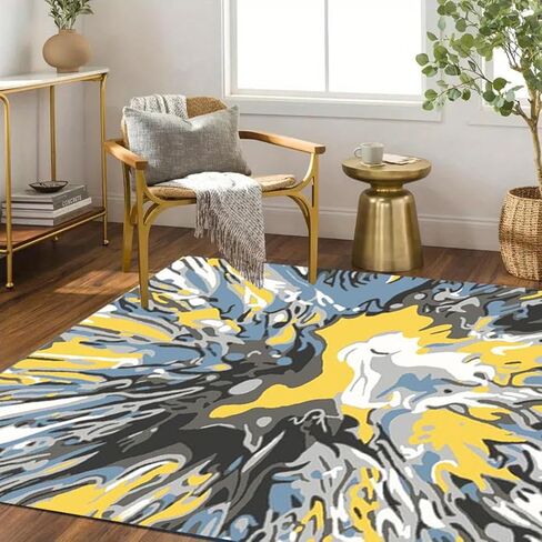 سجادة FINOREN ناعمة ومقاومة للبقع، سجادة منطقة منخفضة الزغب مقاس 5 × 7 أقدام لغرفة النوم، وغرفة المعيشة، والشقة. ظهر غير قابل للانزلاق قابل للغسل. أصفر-أبيض. in Kuwait