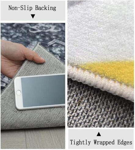 سجادة FINOREN ناعمة ومقاومة للبقع، سجادة منطقة منخفضة الزغب مقاس 5 × 7 أقدام لغرفة النوم، وغرفة المعيشة، والشقة. ظهر غير قابل للانزلاق قابل للغسل. أصفر-أبيض. in Kuwait