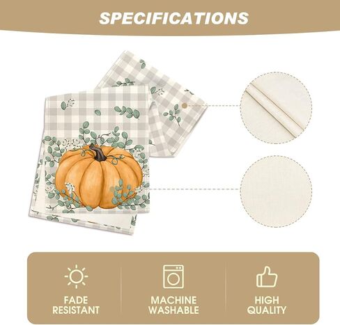 Artoid Mode Orange Buffalo Plaid Pumpkin Eucalyptus Leaves Fall Table Runner, Autumn Thanksgiving Kitchen Dining Table Decoration for Home Party Decor 13x72 Inch in Saudi Arabia
