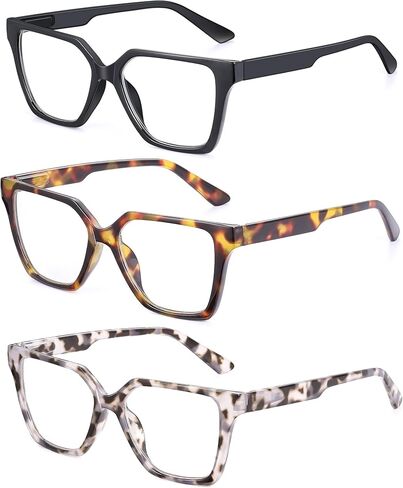 JM 3 Pack Trendy Square Blue Light Blocking Reading Glasses for Women Men, Anti UV Computer Readers Spring Hinge in Saudi Arabia