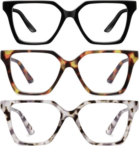 JM 3 Pack Trendy Square Blue Light Blocking Reading Glasses for Women Men, Anti UV Computer Readers Spring Hinge in Saudi Arabia