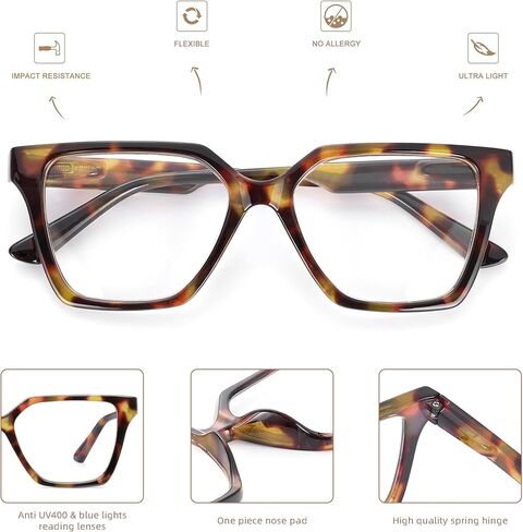 JM 3 Pack Trendy Square Blue Light Blocking Reading Glasses for Women Men, Anti UV Computer Readers Spring Hinge in Saudi Arabia