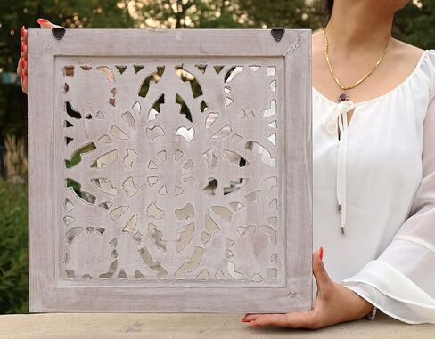 DharmaObjects Handcrafted Lotus Wood Wall Panel Decor Hanging Art 16" X 16" (Black) in Kuwait