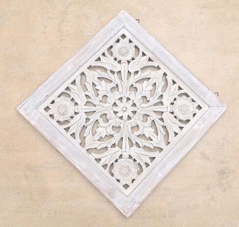 DharmaObjects Handcrafted Lotus Wood Wall Panel Decor Hanging Art 16" X 16" (Black) in Kuwait