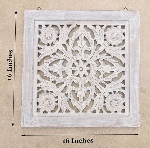 DharmaObjects Handcrafted Lotus Wood Wall Panel Decor Hanging Art 16" X 16" (Black) in Kuwait