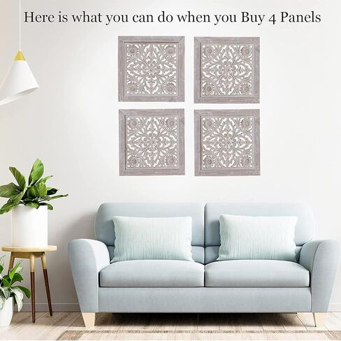 DharmaObjects Handcrafted Lotus Wood Wall Panel Decor Hanging Art 16" X 16" (Black) in Kuwait