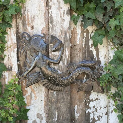 ديكور حائط بحري، حورية البحر تتحدث مع الأسماك، لوحات الحياة الختمية المزخرفة، للاستخدام الداخلي والخارجي، مصنوعة يدويًا 17 × 10 بوصة in Kuwait