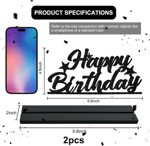 Glitter Black Letter Happy Birthday Sign Centerpieces for Table Birthday Party Supplies Birthday Favor Decoration for 30th 40th 50th 60th 70th 80th 90th 100th Birthday Table Decoration in Kuwait