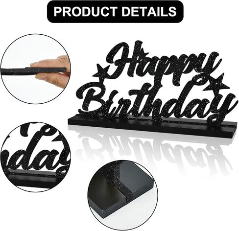 Glitter Black Letter Happy Birthday Sign Centerpieces for Table Birthday Party Supplies Birthday Favor Decoration for 30th 40th 50th 60th 70th 80th 90th 100th Birthday Table Decoration in Kuwait