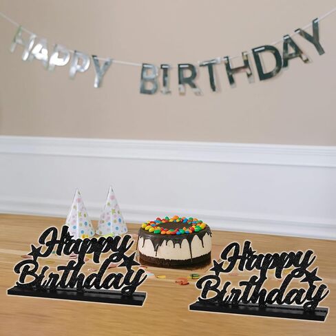 Glitter Black Letter Happy Birthday Sign Centerpieces for Table Birthday Party Supplies Birthday Favor Decoration for 30th 40th 50th 60th 70th 80th 90th 100th Birthday Table Decoration in Kuwait