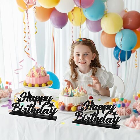 Glitter Black Letter Happy Birthday Sign Centerpieces for Table Birthday Party Supplies Birthday Favor Decoration for 30th 40th 50th 60th 70th 80th 90th 100th Birthday Table Decoration in Kuwait