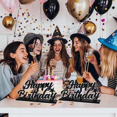 Glitter Black Letter Happy Birthday Sign Centerpieces for Table Birthday Party Supplies Birthday Favor Decoration for 30th 40th 50th 60th 70th 80th 90th 100th Birthday Table Decoration in Kuwait