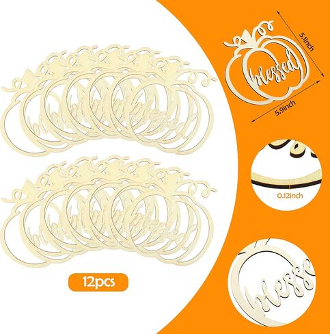 Yookeer 12 Pcs Thanksgiving Pumpkin Wooden Plate Decor Fall Thankful Grateful Blessed Place Card Settings Table Decor Thanksgiving Decorations Ideas Rustic Letter Sign(Natural Style) in Kuwait