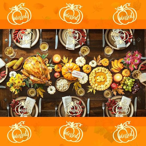 Yookeer 12 Pcs Thanksgiving Pumpkin Wooden Plate Decor Fall Thankful Grateful Blessed Place Card Settings Table Decor Thanksgiving Decorations Ideas Rustic Letter Sign(Natural Style) in Kuwait