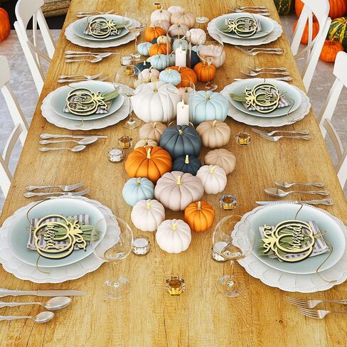 Yookeer 12 Pcs Thanksgiving Pumpkin Wooden Plate Decor Fall Thankful Grateful Blessed Place Card Settings Table Decor Thanksgiving Decorations Ideas Rustic Letter Sign(Natural Style) in Kuwait