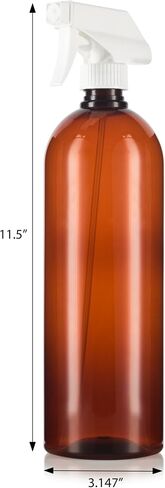 Amber 32 oz Large Boston Round PET Plastic Bottles (BPA Free) with White Heavy Duty Industrial Trigger Sprayer (4 pack) in Saudi Arabia