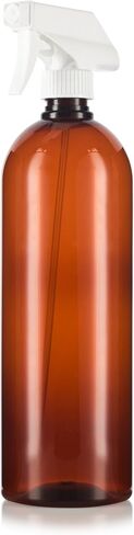 Amber 32 oz Large Boston Round PET Plastic Bottles (BPA Free) with White Heavy Duty Industrial Trigger Sprayer (4 pack) in Saudi Arabia