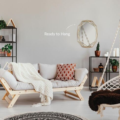 Mirrorize، مرآة سداسية ذهبية مؤطرة مقاس 22x17، مرآة حائط بإطار معدني حديث معلق بشكل هندسي لغرفة نوم مدخل الحمام (IMP8449) in Kuwait