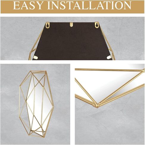 Mirrorize، مرآة سداسية ذهبية مؤطرة مقاس 22x17، مرآة حائط بإطار معدني حديث معلق بشكل هندسي لغرفة نوم مدخل الحمام (IMP8449) in Kuwait