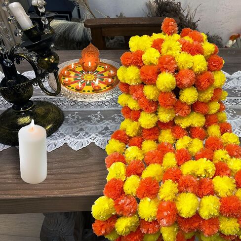 زهرة القطيفة 5 قطع أكاليل مع 150 قطعة من الزهور، زهور القطيفة الاصطناعية لديوالي المنزل DIY إكليل إكليل يوم الموتى ديا دي لوس مويرتوس ديكور حفل زفاف هندي ديكور الهالوين in Kuwait