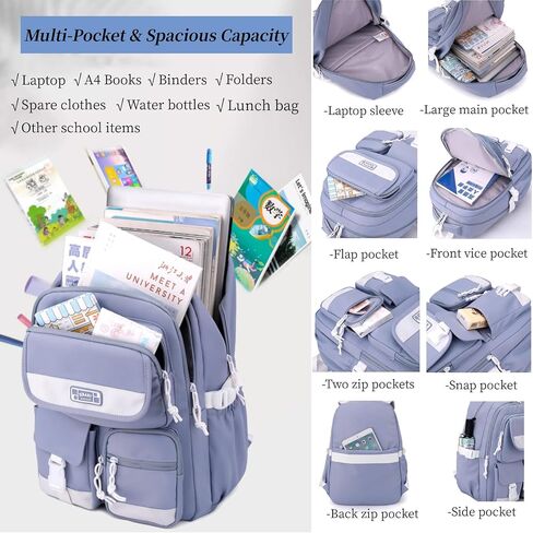 MITOWERMI Girls Backpack Kids Backpack for Boys Multi-Pocket Elementary Middle School Students Bookbags for Boys Teens Casual Daypack Purple in Saudi Arabia