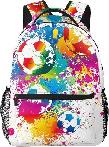 Colorful Soccer Fun Ball Backpack For School Laptop Bags Bookbag Big Casual Daypack For Student Girls Boys Kids Teens Travel Sports Work in Saudi Arabia