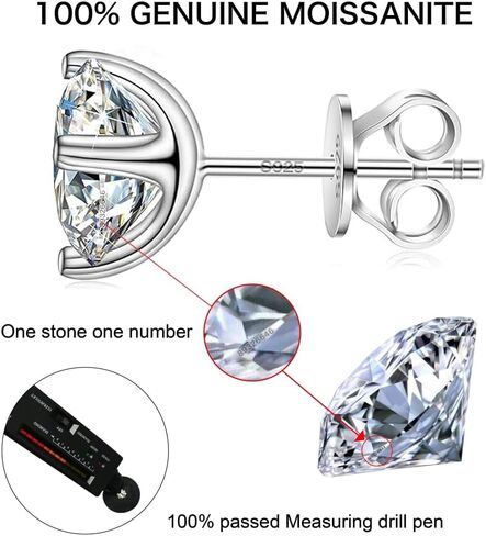 Moissanite Stud Earrings for Men Women 18K White Gold Plated 925 Sterling Silver Earrings Men VVS Gemstones Hypoallergenic for Wedding Party Gift Jewelry 0.5ct/1.0ct in Saudi Arabia