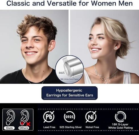 Moissanite Stud Earrings for Men Women 18K White Gold Plated 925 Sterling Silver Earrings Men VVS Gemstones Hypoallergenic for Wedding Party Gift Jewelry 0.5ct/1.0ct in Saudi Arabia