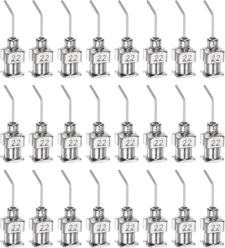 HARFINGTON 24pcs Blunt Tip Dispensing Needle 22 Gauge 0.4" 45 Degrees Bent Flow Design Bent Dispensing Tips with Luer Lock & Storage Box for Adhesive Glue Dispensing, Silver Tone in Saudi Arabia