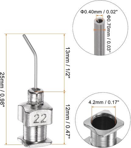 HARFINGTON 24pcs Blunt Tip Dispensing Needle 22 Gauge 0.4" 45 Degrees Bent Flow Design Bent Dispensing Tips with Luer Lock & Storage Box for Adhesive Glue Dispensing, Silver Tone in Saudi Arabia