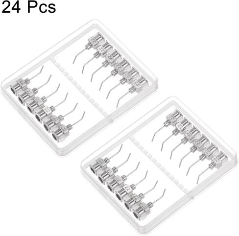 HARFINGTON 24pcs Blunt Tip Dispensing Needle 22 Gauge 0.4" 45 Degrees Bent Flow Design Bent Dispensing Tips with Luer Lock & Storage Box for Adhesive Glue Dispensing, Silver Tone in Saudi Arabia