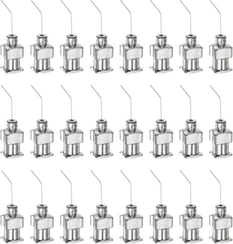 HARFINGTON 24pcs Blunt Tip Dispensing Needle 22 Gauge 0.4" 45 Degrees Bent Flow Design Bent Dispensing Tips with Luer Lock & Storage Box for Adhesive Glue Dispensing, Silver Tone in Saudi Arabia
