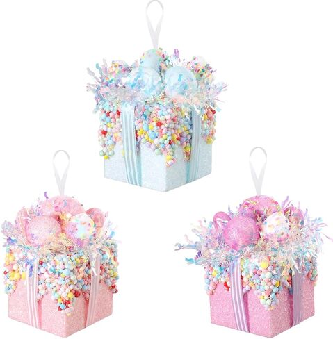 Christmas Tree Gift Box Hanging Ornaments 3pcs Pastel Macaron Sweet Foam Gift Box Hanging Christmas Tree Ornament for Indoor Outdoor Xmas Holiday Decor in Saudi Arabia