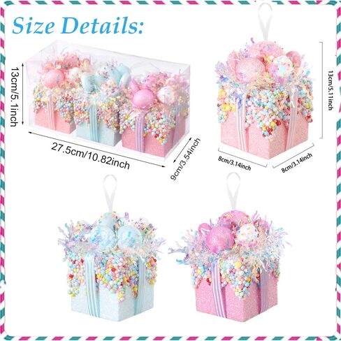 Christmas Tree Gift Box Hanging Ornaments 3pcs Pastel Macaron Sweet Foam Gift Box Hanging Christmas Tree Ornament for Indoor Outdoor Xmas Holiday Decor in Saudi Arabia